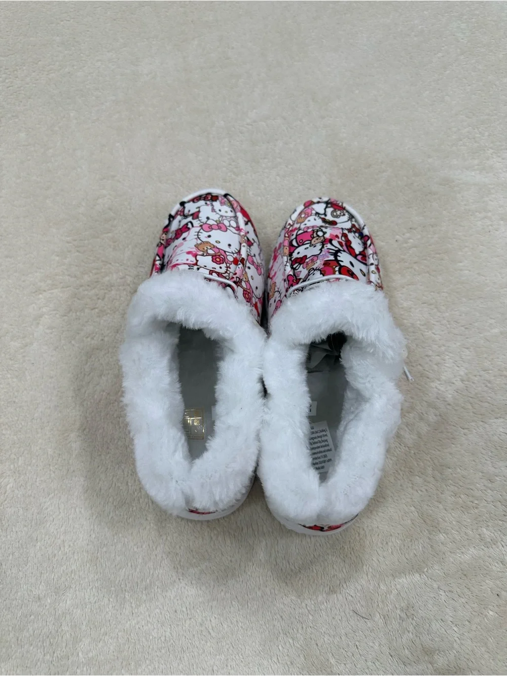 Girls White & Pink Fleece-Lined Slip-On Shoes Size 4.5